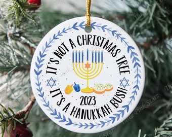 Hanukkah Bush Ornament, Hanukkah Ornament, Jewish Star Ornament, Hanukkah Gift Ornament R0095