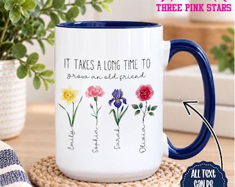 Personalized Friendship Mug, Best Friend Mug, Custom Besties Birth Month Flower Mug E10831