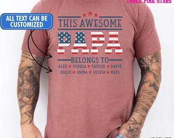 Camiseta/sudadera personalizada para papá americano, camiseta personalizada con la bandera de EE. UU. y nombres de niños, esta increíble camiseta "Papá pertenece a" E9750