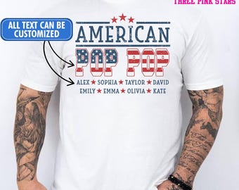 Camiseta/sudadera Pop Pop personalizada americana, camiseta Pop Pop con la bandera de EE. UU. y nombres de niños E9747