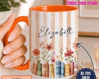 Personalized Name Mug, Custom Text Mug, Gift for Book Lover Gift BK000156