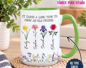Personalized Friendship Mug, Custom Besties Birth Month Flower Mug, Best Friend Gift E10830
