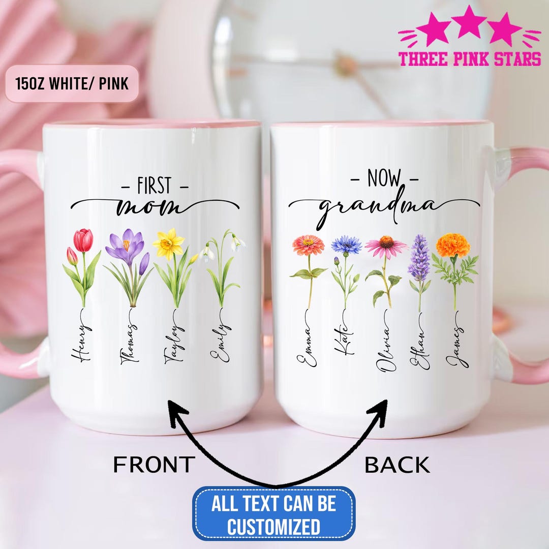 First Mom Now Grandma Mug, Personalized Mom Grandma Garden Mug, Gift ...