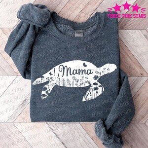 Mom Turtle Sweatshirt, Turtle Mom Sweatshirt, Turtle Mama Sweatshirt, Floral Turtle Mom Sweatshirt, Mother's Day Gift, Gift for Mom E5063 image 2