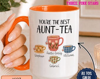 Personalized Aunt Tea Mug, Custom Aunt with Kids Names Cup E10820