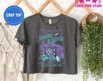 Vintage Haunted Mansion Liberty Square Crop Top, Hitchhiking Ghosts Crop Tee, Haunted Mansion Halloween Tee E5288