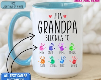 Taza personalizada para abuelo, taza personalizada para abuelo con nombres de niños, taza "Este abuelo pertenece a su nieto" (E9754)