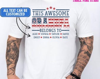 Camiseta/sudadera personalizada para abuelo americano, camiseta personalizada con la bandera de EE. UU. y los nombres de los niños, camiseta "Este increíble abuelo pertenece a" E9752