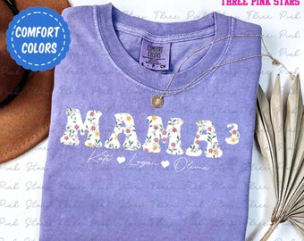 Mama of 3 Comfort Colors Shirt, Personalized Mama of Three Shirt