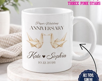 Personalized Wedding Mug, Custom 1st Anniversary Mug, Paper Anniversary Gift E10813