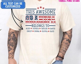 Camiseta personalizada American Grandpa Comfort Colors, camiseta personalizada con la bandera de EE. UU. y los nombres de los niños E9752