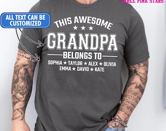 Camiseta/Sudadera personalizada para abuelo, Camiseta personalizada para abuelo con nombres de niños, Camiseta "Este increíble abuelo pertenece a" E9729
