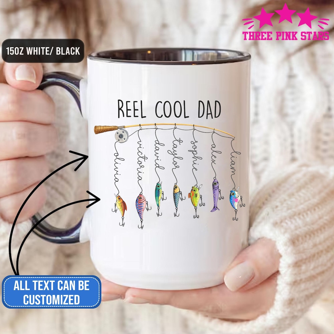 Personalized Dad Fishing Mug, Fishing Dad Mug, Custom Dad With Kids Name Gift E9709