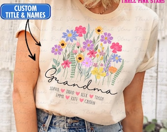 Personalized Grandma Shirt, Floral Grandma T-Shirt, Custom Grandma With Kids Names Gift E8792