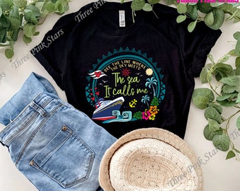 Moana Cruise T-Shirt, Hawaii Polynesian Shirt, Family Cruise Tee, The Sea It Calls Me Shirts, Hibiscus Flower Clothes E3651