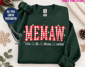 Personalized Memaw Sweatshirt/ Shirt, Custom Memaw Christmas with Kids Names Shirt E10737
