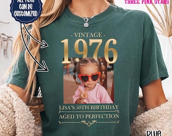 Personalized Vintage Photo Birthday Shirt/ Sweatshirt, Custom 1976 Birthday Shirt E10742
