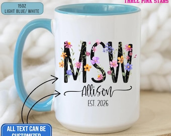 Taza personalizada MSW, regalo de graduación de Máster en Trabajo Social personalizado E9740