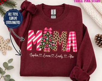 Personalized Christmas Mama Sweatshirt, Custom Mama with Kids Names Shirt E10729
