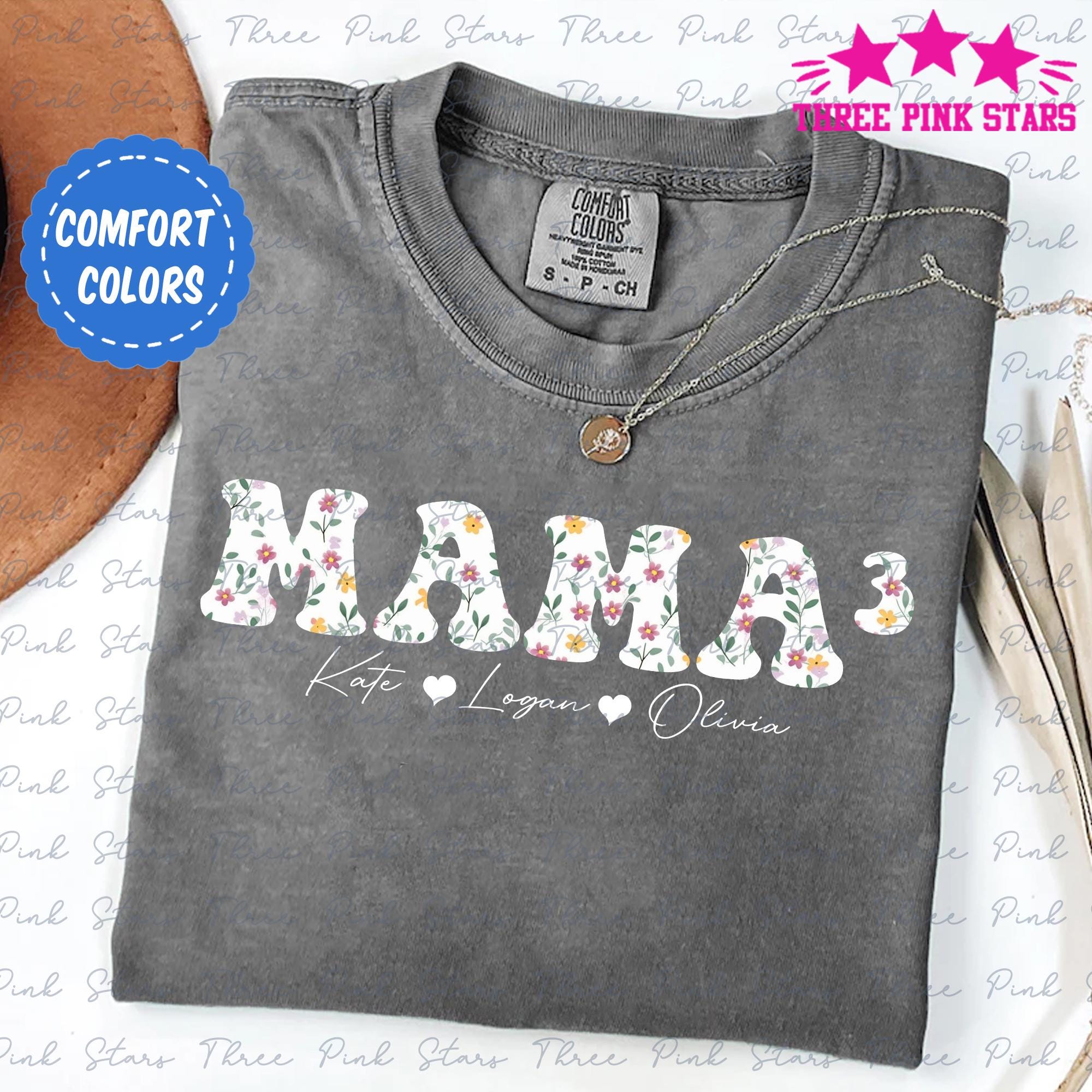 Mama of 3 Comfort Colors Shirt, Personalized Mama of Three Shirt