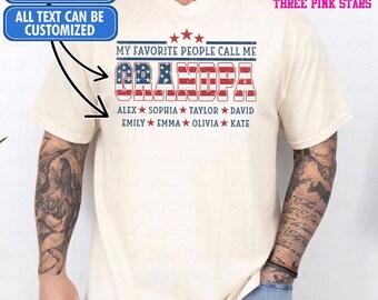 Camiseta personalizada American Grandpa Comfort Colors, camiseta personalizada con la bandera de EE. UU. y los nombres de los niños E9753