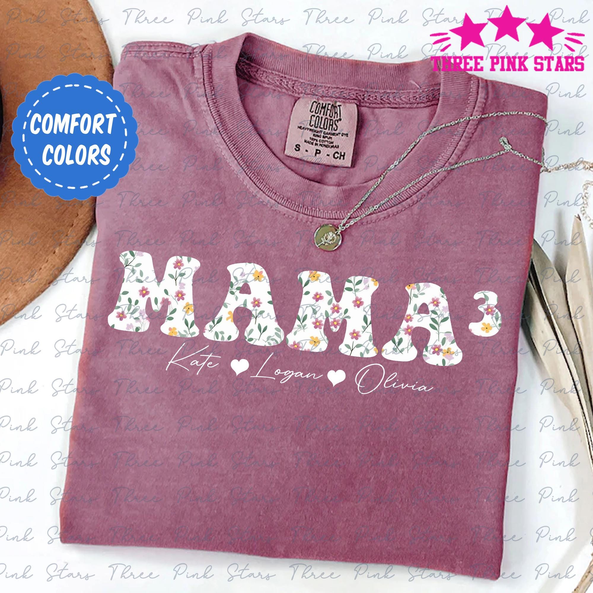 Mama of 3 Comfort Colors Shirt, Personalized Mama of Three Shirt