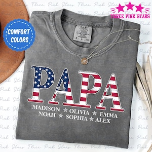 Camisa personalizada com bandeira do Papa em cores confortáveis, camisa com bandeira americana do Papa, camisa personalizada do Papa com nomes de crianças, presente para o Papa E6762