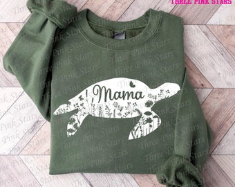 Mom Turtle Sweatshirt, Turtle Mom Sweatshirt, Turtle Mama Sweatshirt, Floral Turtle Mom Sweatshirt, Mother's Day Gift, Gift for Mom E5063
