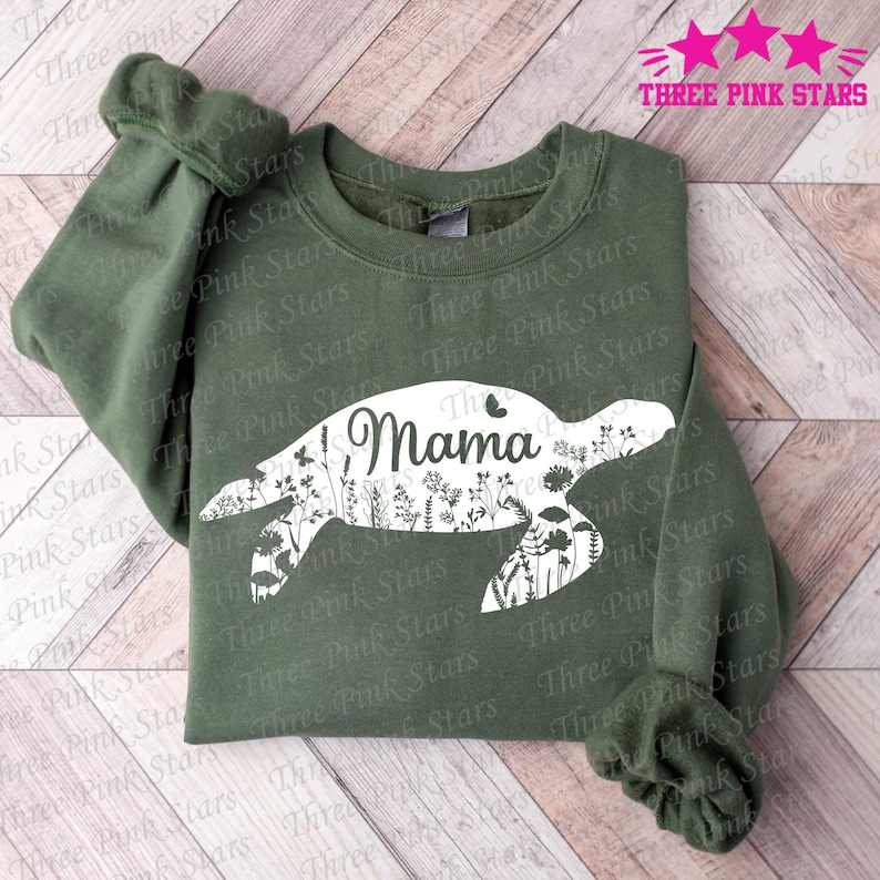 Mom Turtle Sweatshirt, Turtle Mom Sweatshirt, Turtle Mama Sweatshirt, Floral Turtle Mom Sweatshirt, Mother's Day Gift, Gift for Mom E5063 image 1