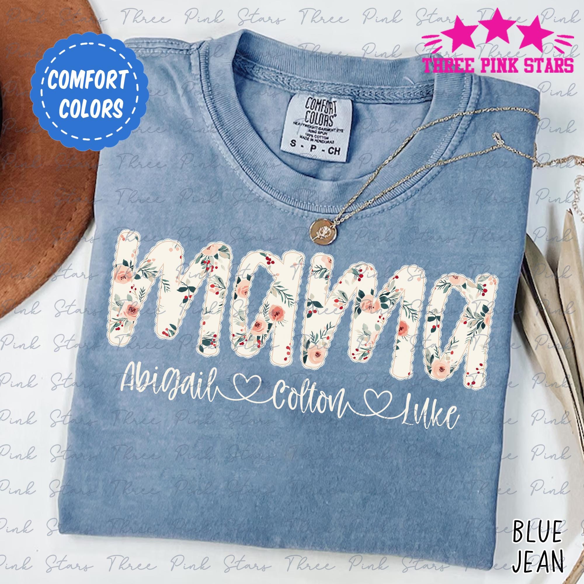 Mama Color:blue Personalized Mama Comfort Colors Shirt, Custom Mama Shirt With Kids ...
