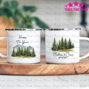 Personalisierte glückliche Zinn Jahre Emaille Camping Becher, 10 Jahre Jubiläumsbecher, maßgeschneiderte Jubiläumsgeschenke E7965