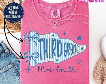 Personalized Third Grade Pennant Teacher Shirt, Custom 3rd Grade Teacher Name Team Shirt E10163