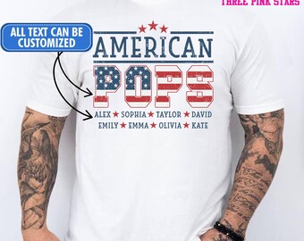 Camiseta/sudadera American Pops personalizada, camiseta Pops personalizada con la bandera de EE. UU. y nombres de niños E9748