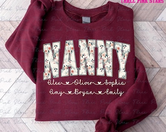 Personalized Nanny Sweatshirt, Floral Nanny Sweatshirt, Custom Nanny With Kids Names Gift E8163