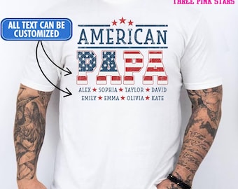 Camiseta/sudadera personalizada para papá americano, camiseta personalizada con la bandera de EE. UU. y los nombres de los niños E9745