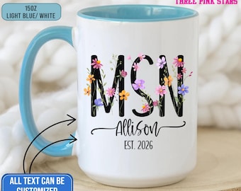 Taza personalizada de graduación de maestría en enfermería, regalo para graduados de maestría en enfermería, regalo para maestros de enfermería, taza de café personalizada para enfermeras E9739