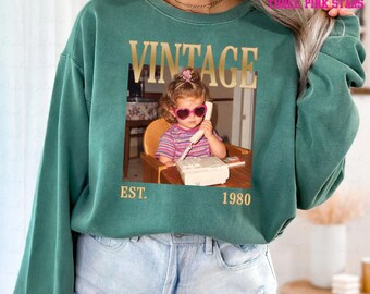 Personalized Vintage Birthday Photo Shirt/ Sweatshirt, Custom 1980 Birthday Shirt E10747