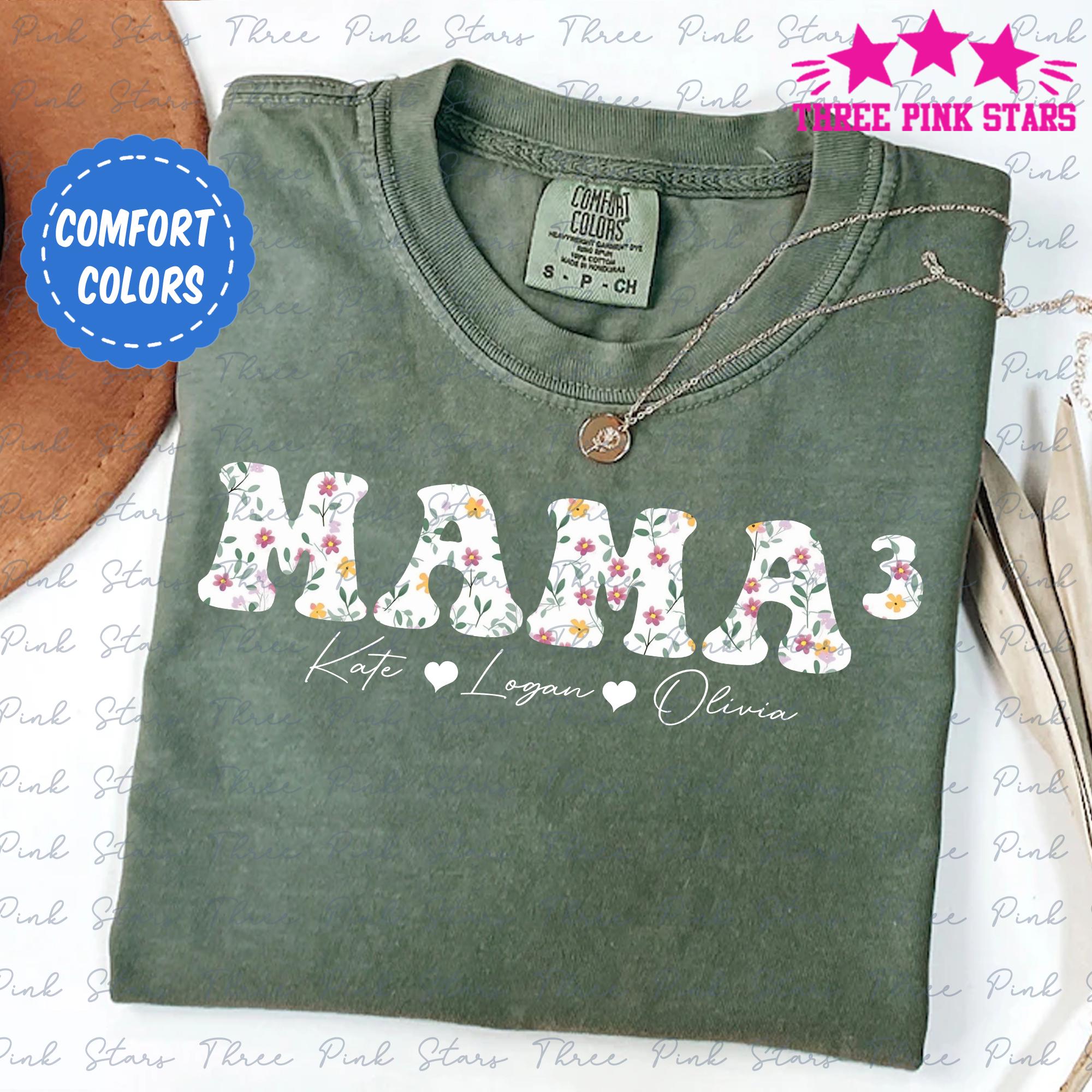 Mama of 3 Comfort Colors Shirt, Personalized Mama of Three Shirt