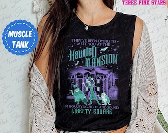 Vintage Haunted Mansion Liberty Square Muscle Tank, Hitchhiking Ghosts Tank Top, Haunted Mansion Halloween Tank Top E5288