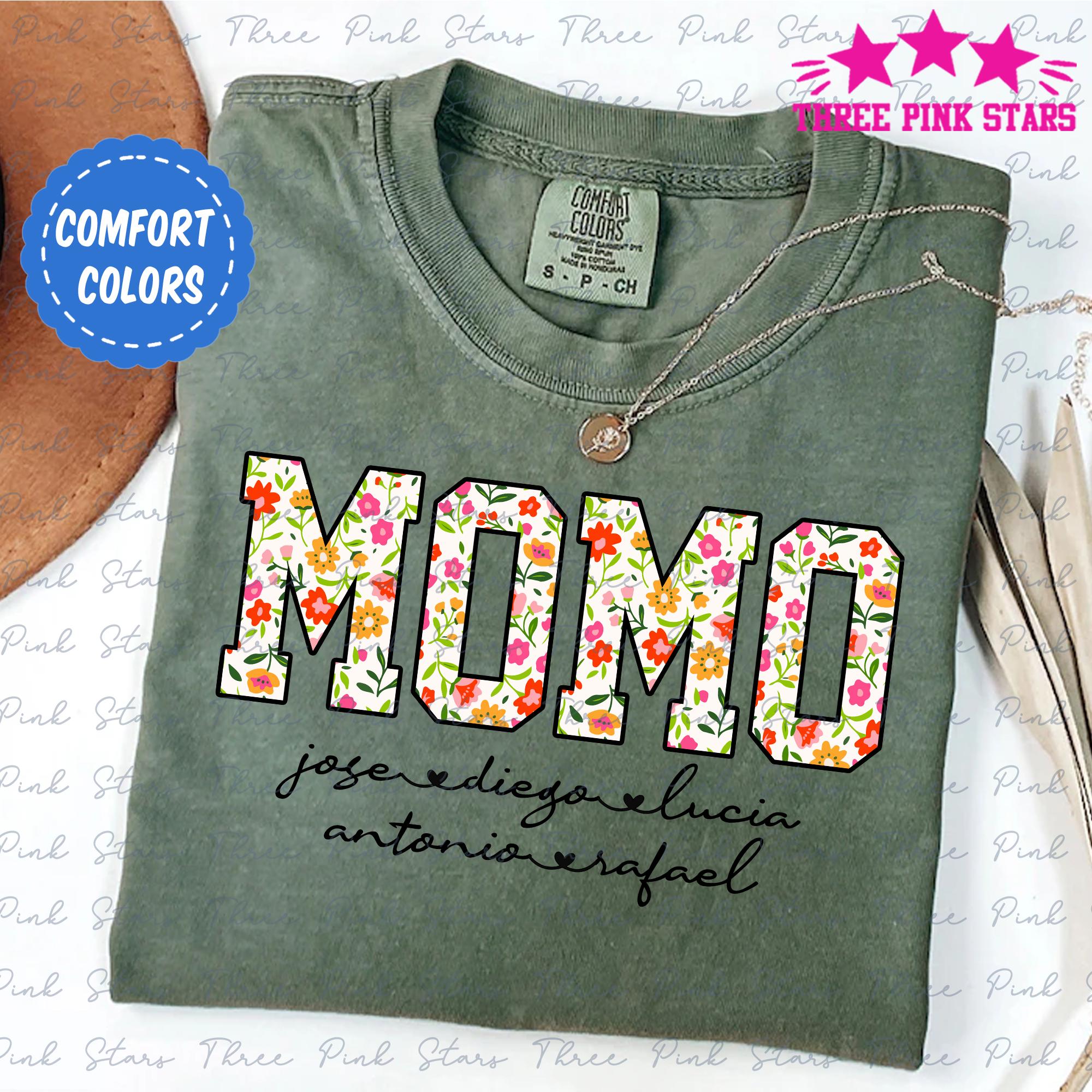 モモママ Personalized Momo Comfort Colors Shirt, Floral Momo Shirt, Momo