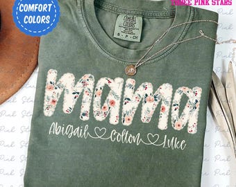 Chemise couleur confort maman personnalisée, chemise maman personnalisée avec prénoms enfants cadeau E7845