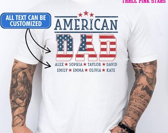 Camiseta/sudadera personalizada para papá estadounidense, camiseta personalizada con la bandera de EE. UU. y los nombres de los niños E9744