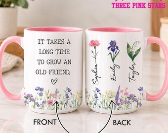Personalized Friendship Mug, Best Friend Mug, Custom Besties Birth Month Flower Mug E10829