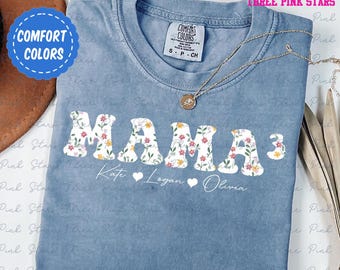 Mama of 3 Comfort Colors Shirt, Personalized Mama of Three Shirt