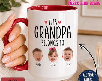 Personalized Grandpa Mug, Custom Grandpa with Kids Names Face Photo Mug E10824