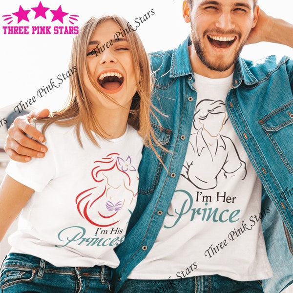 Camisas de pareja de la Sirenita, camisa de la princesa Ariel y el príncipe Eric, su príncipe Eric, su Ariel, E4409, E4410