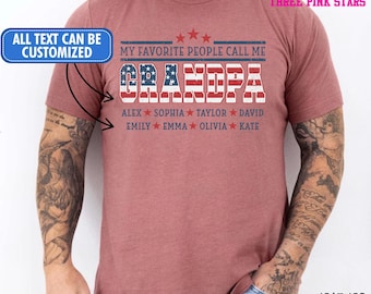 Camiseta/sudadera personalizada para abuelo americano, camiseta personalizada con la bandera de EE. UU. y los nombres de los niños (E9753)
