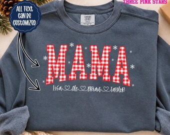 Personalized Christmas Mama Sweatshirt/ Shirt, Custom Mama with Kids Names Shirt E10735