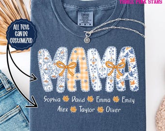 Personalized Mama Shirt, Autumn Toile Mama Shirt, Custom Fall Pumpkin Mama with Kids Shirt E10368
