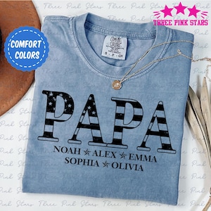 Camisa personalizada com bandeira do Papa em cores confortáveis, camisa com bandeira americana do Papa, camisa personalizada do Papa com nomes de crianças, presente para o Papa E6836